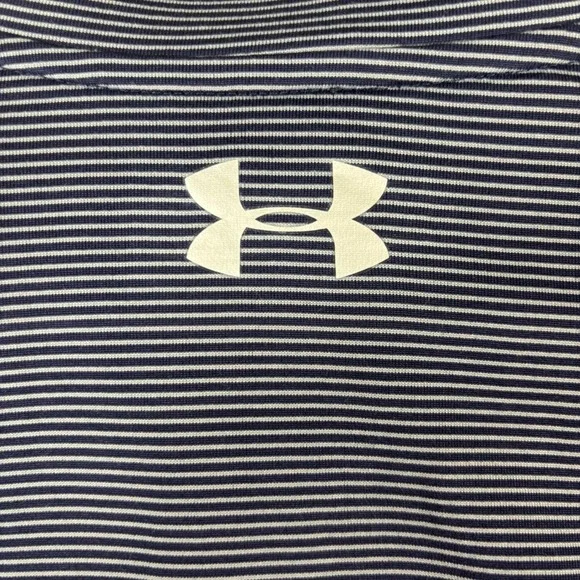 Under Armour Mens 2XL HeatGear 1/4 Zip Pullover Navy Blue Striped Performance - Picture 13 of 15